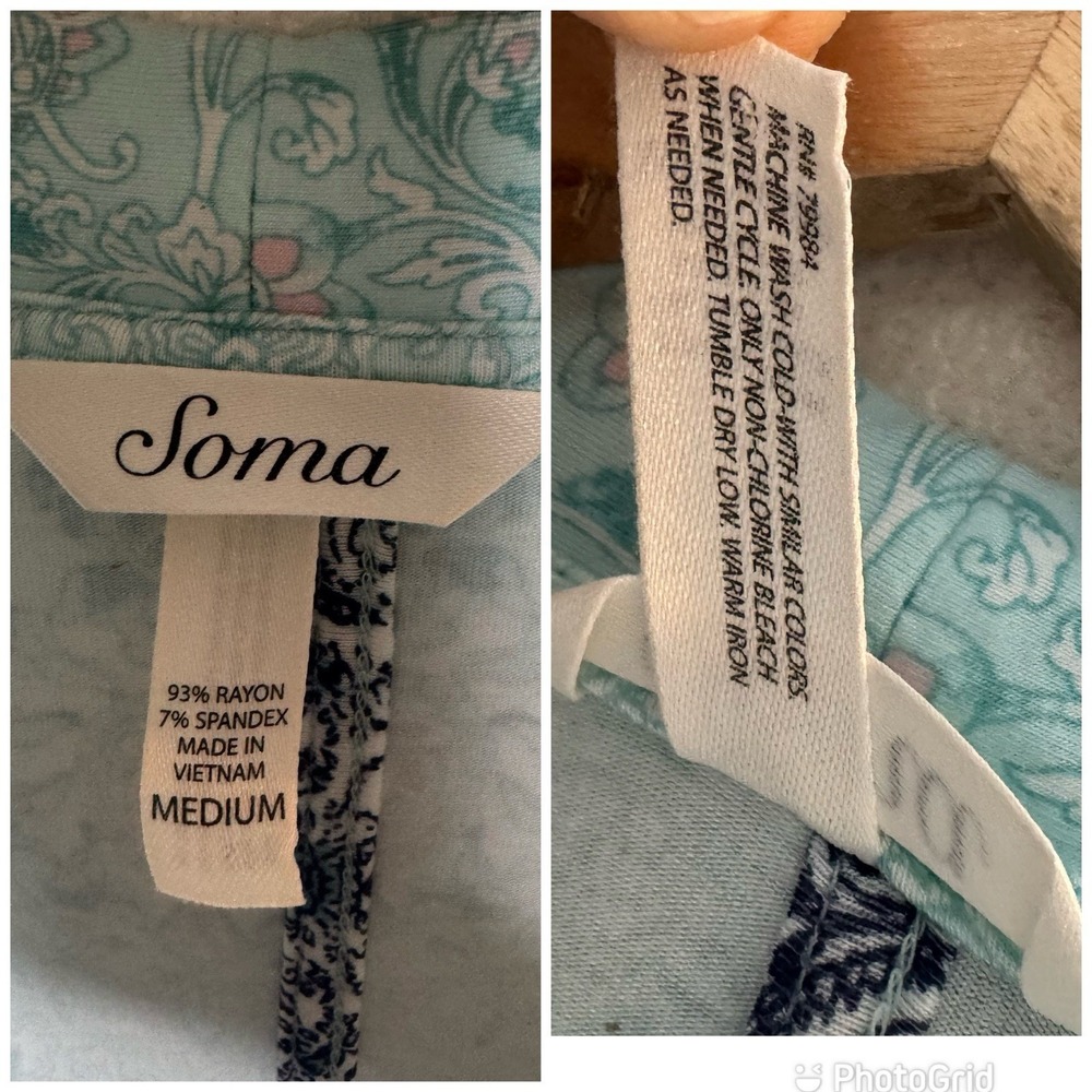 Soma Short Kimono Robe Women's Medium Blue Floral Open Front Rayon Cardigan - Picture 2 of 9